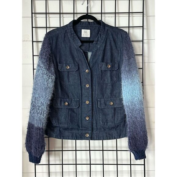 No Brand Jackets & Blazers - Denim Button Up Mohair Sleeve Jacket Womens XL Blue‎ Gorpcore Hippie Boho
